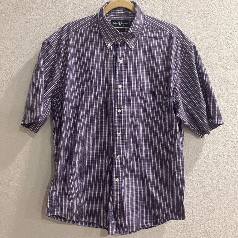 Ralph Lauren Button Up Shirt Men Large Blue Red Plaid Blake Casual Short Sleeve